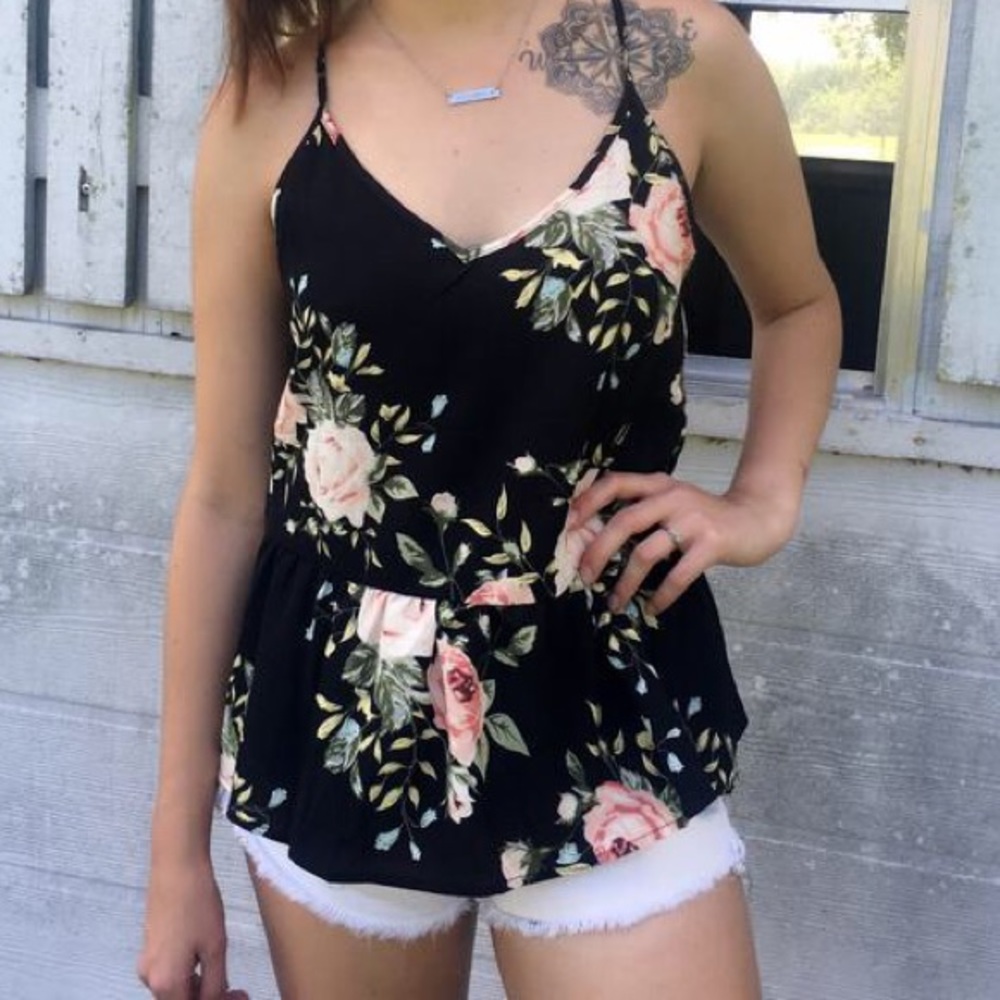Floral peplum tank